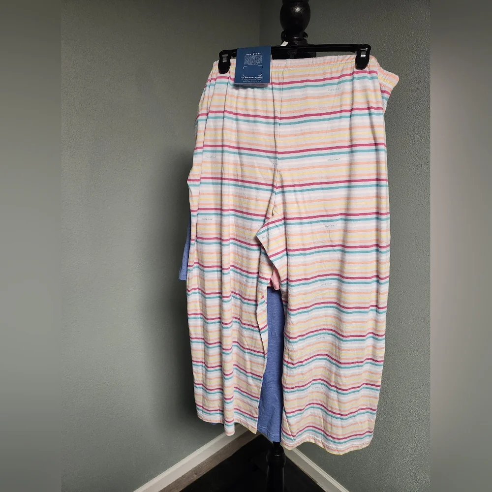Life is Good Blueish Purple T-Shirt and Pink Shorts And Stripped Pants Set - Picture 4 of 4